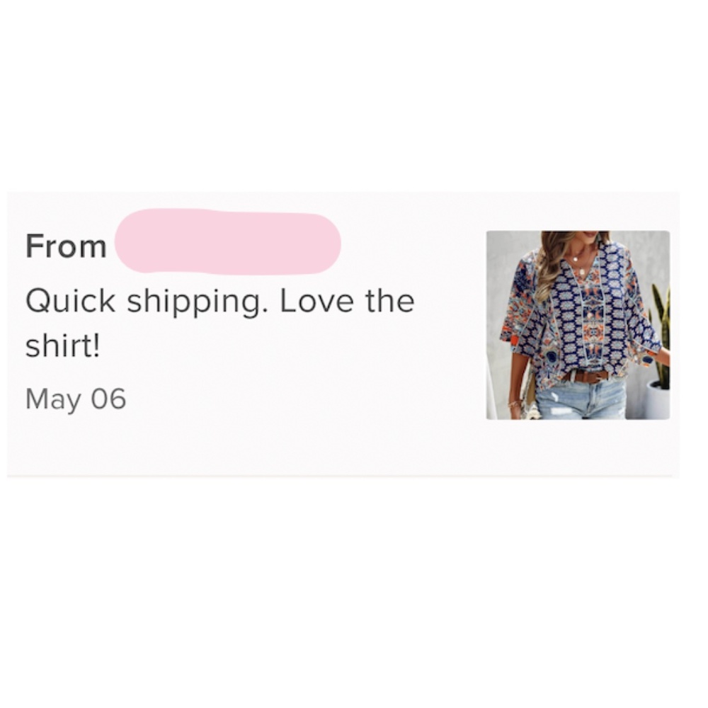 Printed Blue Multicolor Batwing Sleeve V-Neck Blouse Top - Picture 7 of 8